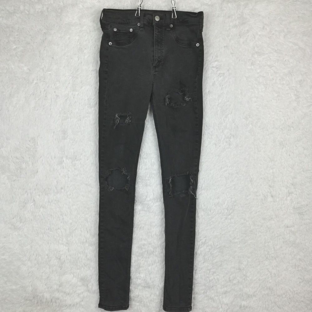 Rag & Bone Womens Jeans High Rise Skinny Denim‎ Black Wash Ripped Stretch 29